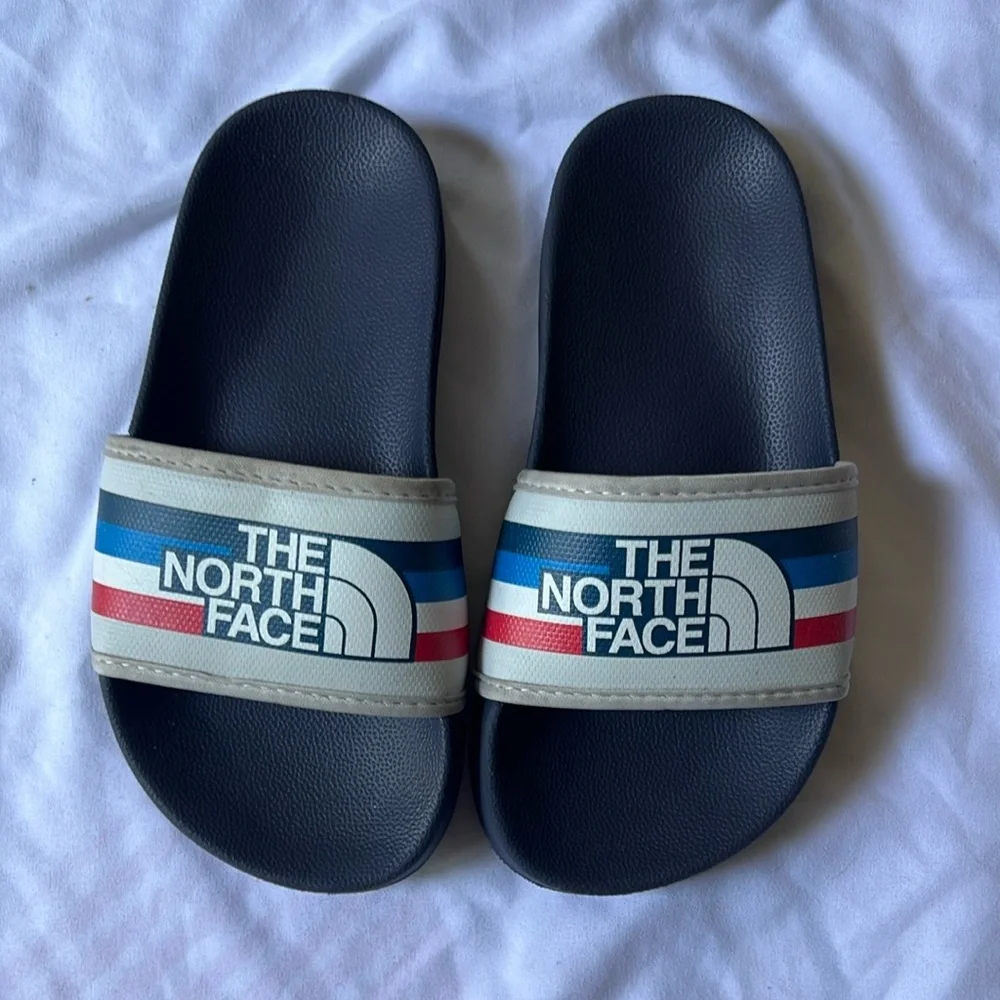 The North Face Navy Slide Sandals with Logo Strap